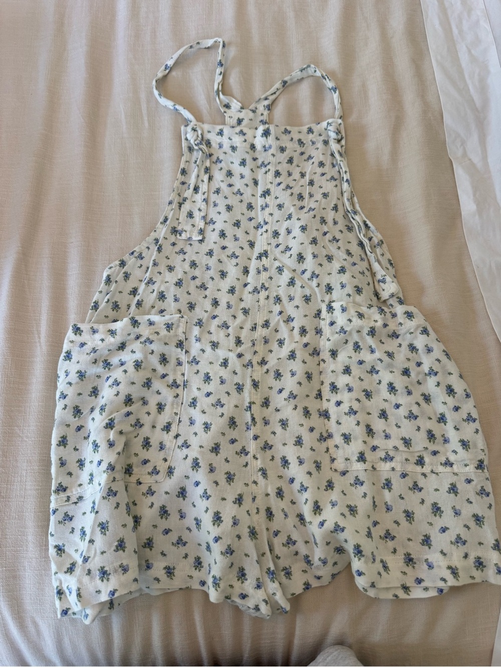 Aeropostale White Floral Mini Romper with Blue Print